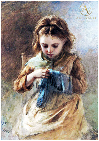 Little Seamstress 1881 – Emily Farmer – restored classical fine art painting