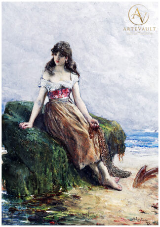 Victorian portrait painting of a woman in thoughtful contemplation by John Burr