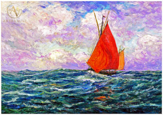 French seascape painting of a fishing boat by Maxime Maufra