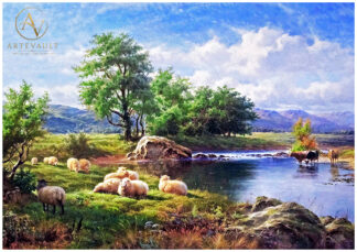 Countryside landscape near Clitheroe in Lancashire, painting by Walter J. Watson, 1905