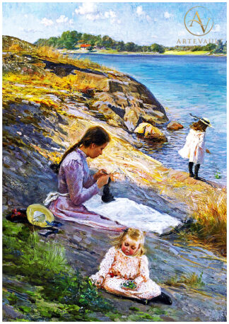 Summer Idyll by Fanny Brate, 1894, depicting a peaceful Swedish summer scene with soft light, natural beauty, and a calm pastoral atmosphere.
