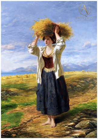 Young gleaner girl in a rural field, painting by William Powell Frith, 1850