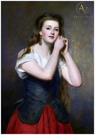 Victorian interior scene of a young woman wearing new earrings, painted by William Powell Frith in 1875