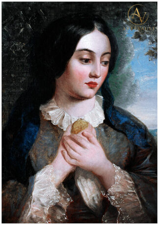 Victorian woman holding a keepsake in an interior setting, painting by William Powell Frith, 1892