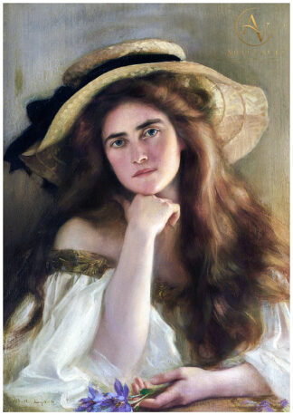 Portrait of a young woman wearing a large hat, painted by Albert Lynch
